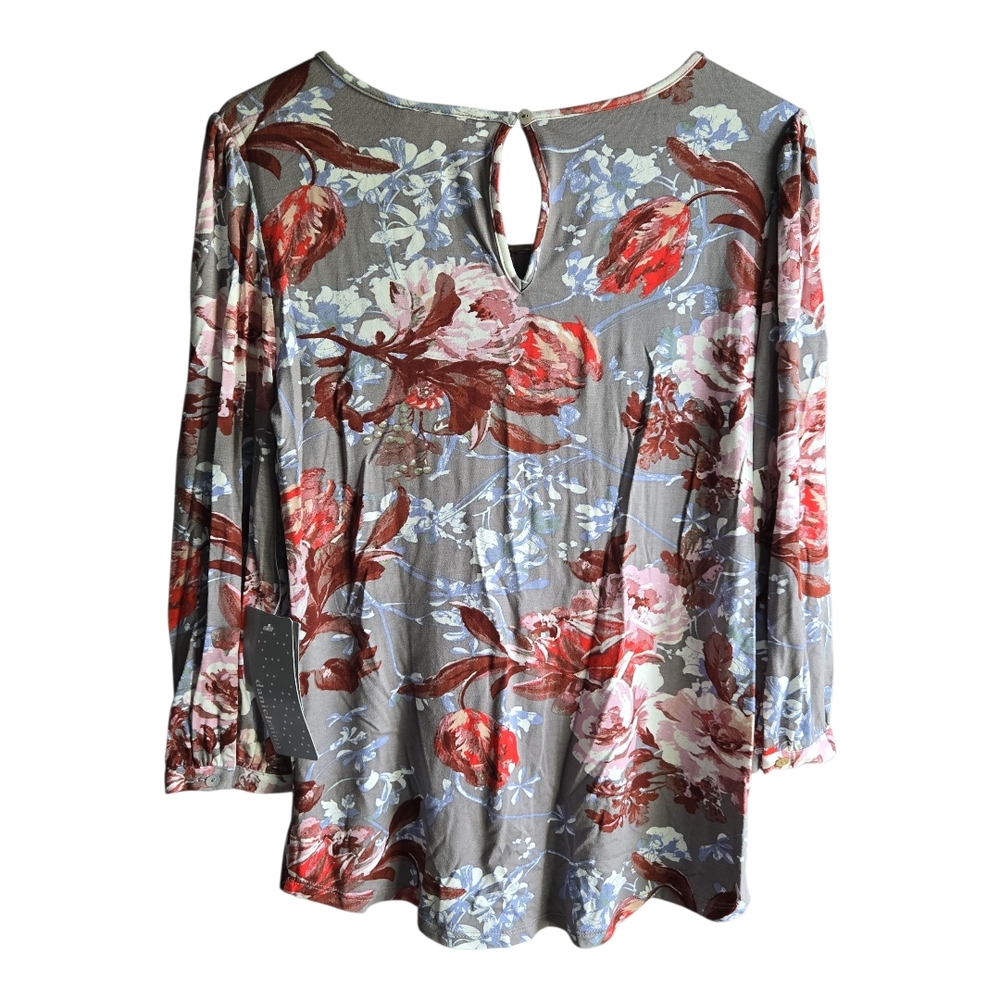 Daniel Rainn Floral Gray and Red Women's Top - Picture 4 of 4